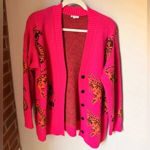 JODIFL Vibrant Pink Animal Print Cardigan